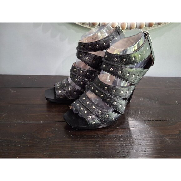 NWOB Michael Kors Studded Black Leather Strappy Stiletto Heels/Sz. 9M - Picture 3 of 11